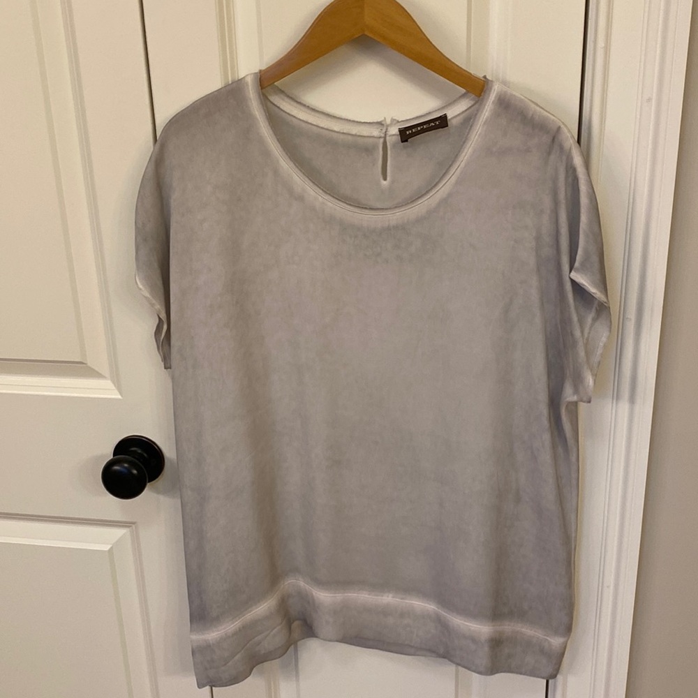 Repeat silk blouse gray tie dye ombré top soft